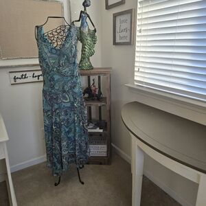 Evan Picone Teal Paisley Midi Dress